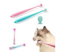 E.M&S.T by Emmeliestella Small Dog & Cat Toothbrush 360 Degree Soft Silicone, Cat Dental Care, Toothbrush Holder, Easy to Handle, Independent Packaging, Extra Suction Cup, Light Blue&Light Pink 3PCS