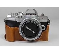 E-M10 Mark IV Case, Zakao PU Leather Half Bottom Opening Version Holster Camera Case with Hand Strap Protective Cover Bag Case for Olympus OM-D E-M10 Mark IV (Brown)