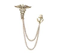 E New Retro Snake Animal Brooch Angel Wings Tassel Chain Lapel Pins Suit Collar Pin Badge Shirt Brooches for Men Accessories (Gold)