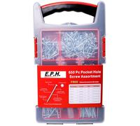 E.P.H. Pocket Hole Screws, 650pc Assorted Self-Tapping Zinc-Coated Square Drive Wood Screws for Hardwood & Softwood, Includes 150mm Driver Bit & Heavy-Duty Carry Case, EPH650CASE