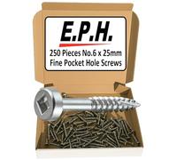 E.P.H. Pocket Hole Screws, No.6 x 25mm, Pack of 100, Fine Self-Cutting Thread, Square Drive, For Hardwoods, EPHS625100F