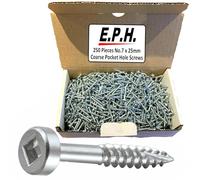 E.P.H. Pocket Hole Screws - No.7 x 25mm, Pack of 250 - Coarse Self-Cutting Thread, Square Drive - For Softwoods & Man-Made Boards - EPHS725250C