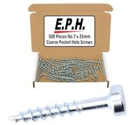 E.P.H. Pocket Hole Screws - No.7 x 25mm, Pack of 500 - Coarse Self-Cutting Thread, Square Drive - For Softwoods & Man-Made Boards - EPHS725500C