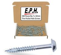 EPH Pocket Hole Screws for Hardwoods, # No.7 x 32mm Long, Pack of 500, Fine Self-Cutting Screw with Robinson 2 Square Drive, EPHS732500F, Silver