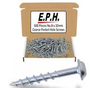 E.P.H. Pocket Hole Screws - No.8 x 32mm, Pack of 500 - Coarse Self-Cutting Thread, Square Drive - For Softwoods & Man-Made Boards - EPHS832500C