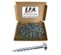 E.P.H. Pocket Hole Screws, No.8 x 38mm, Pack of 100, Coarse Self-Cutting Thread, Square Drive, For Softwoods & Man-Made Boards, EPHS838100C