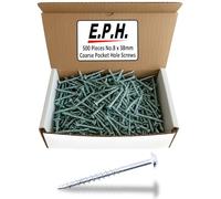 E.P.H. Pocket Hole Screws - No.8 x 38mm, Pack of 500 - Coarse Self-Cutting Thread, Square Drive - For Softwoods & Man-Made Boards - EPHS838500C
