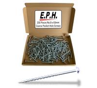 E.P.H. Pocket Hole Screws - No.8 x 63mm, Pack of 250 - Coarse Self-Cutting Thread, Square Drive - For Softwoods & Man-Made Boards - EPHS863250C