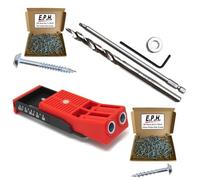 E.P.H. Pocket Hole Starter Kit + 200 Pocket Hole Screws - Twin Hole Jig, Drill Bit, 150mm #2 Driver