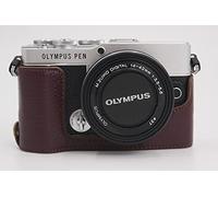 E-P7 Camera Case, Zakao Genuine Real Leather Half Bottom Opening Version Holster Camera Case With Hand Strap Protective Cover Bag Case for Olympus PEN E-P7 EP7 (Coffee)
