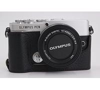 E-P7 Camera Case, Zakao Genuine Real Leather Half Bottom Opening Version Holster Camera Case With Hand Strap Protective Cover Bag Case for Olympus PEN E-P7 EP7 (Black)