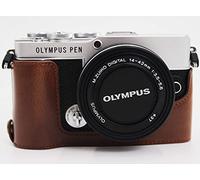 E-P7 Case, Zakao PU Leather Half Bottom Opening Version Holster Camera Case With Hand Strap Protective Cover Bag Case for Olympus PEN E-P7 EP7 (Coffee)