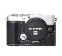 E-P7 Vintage Genuine Leather Camera Case Handmade Half Camera Protector with Metal Baseplate for Olympus Pen E-P7 (Black - PalmSwell Texture Case)
