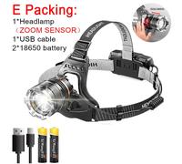 (E Packing) High Powerful ZOOM Sensor Headlamp XHP50 Super Bright Outdoor Headlight torch Flashlight USB Rechargeable Light Fishing Light