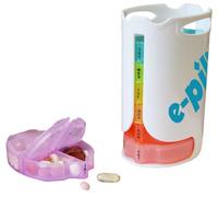e-Pill Tower Pro - 4 Times a Day x 7 Day Weekly Pill Organizer, Vitamin and Medicine Pill Box - Stackable Pillbox Holder and Pill Cutter