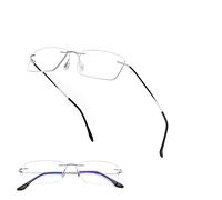 E & R Elegant Rabbit Titanium Rimless Reading Glasses for Men Women Super Light Silver Readers Blue Light Blocking with Rectangular Clear Lens (Silver, 2.0, diopters)