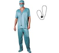 E.R Surgeon Costume + Stethoscope : Adult Unisex Emergency Services 999 Medical Doctor Hospital Casualty Fancy Dress (Small)