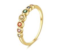 E Rainbow Anniversary Eternity Ring for Women, Wedding Bands Rings, 925 Sterling Silver, 14K Gold Plated, AAA Cubic Zirconia (Round, R 1/2)