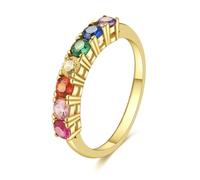 E Rainbow Anniversary Eternity Ring for Women, Wedding Bands Rings, 925 Sterling Silver, 14K Gold Plated, AAA Cubic Zirconia (Square, P 1/2)