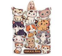 E-RIDES 150x200CM Kawaii Cat Sticker Blanket, Soft & Cozy for Adults & Kids, Unique Birthday Gift, Perfect Home Decor, Ideal for Couch, Bed, Office, Travel, All Seasons