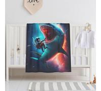 E-RIDES 76x100CM Baby and Pet Blanket - Astronaut and Shark Blanket Throw for Nursery, Toddlers and Pets, Cozy and Warm, Ideal for Cribs and Pet Beds - Perfect Newborn Baby Gift