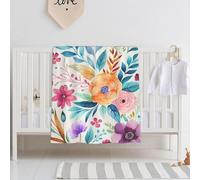 E-RIDES 76x100CM Baby and Pet Blanket - Colorful Flowers and Blue Leaves Blanket Throw for Nursery, Toddlers and Pets, Cozy and Warm, Ideal for Cribs and Pet Beds - Perfect Newborn Baby Gift