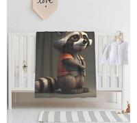 E-RIDES 76x100CM Baby and Pet Blanket - Raccoon in a yellow vest Blanket Throw for Nursery, Toddlers and Pets, Cozy and Warm, Ideal for Cribs and Pet Beds - Perfect Newborn Baby Gift