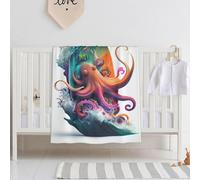 E-RIDES 76x100CM Small Blanket - Octopus Surfing Blanket Throw for Nursery, Toddlers and Pets, Cozy and Warm, Ideal for Cribs and Pet Beds - Perfect Newborn Baby Gift