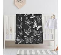 E-RIDES 76x100CM Small Flannel Blanket, Black and White Butterfly Blanket for Babies, Kids, Cat, Dog, Travel - Lightweight Blanket for Couch, Bed, Car, and Stroller, Idea Birthday Gift