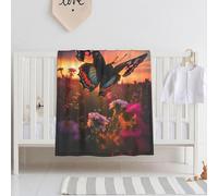 E-RIDES 76x100CM Small Flannel Blanket, Flower Butterfly at Sunset Blanket for Babies, Kids, Cat, Dog, Travel - Lightweight Blanket for Couch, Bed, Car, and Stroller, Idea Birthday Gift