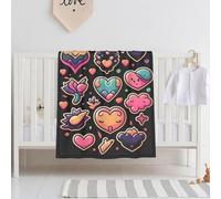 E-RIDES 76x100CM Small Flannel Blanket, Pink Heart Stickers Blanket for Babies, Kids, Cat, Dog, Travel - Lightweight Blanket for Couch, Bed, Car, and Stroller, Idea Birthday Gift