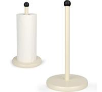 E-ROOM TREND Paper Towel Holder/Kitchen Roll Holder | Heavy Weighted Base Sturdy Wooden Paper Towel Dispenser | Kitchen Steady Bathroom Stand Organizer for Countertop Cabinet (A080) | White and Black