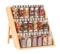 E-ROOM TREND Spice Rack with Pegboard | Accessories for Kitchen Counter Bamboo Seasoning Organizer Corner Plants Rack 3-Tier Kitchen Counter Shelf with Plastic Storage Box | No Jars Included (BP04)