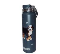E&S Pets SERENGETI 24 Oz Water Bottle Stainless Steel with Spill Proof Lid - Double walled Vacuum Insulated water flask - Realistic 3D Print of your favorite dog (Bernedoodle)
