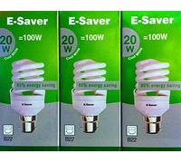 E-Saver - CFL Full Spiral - Energy Saving Light Bulbs - 20w = 100 Watt - (Pack of 3) - 4200k Cool White Light Bulbs - Bayonet Light Bulb (BC- B22- B22d)