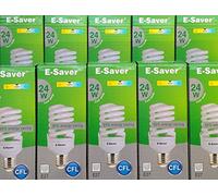 E-Saver - CFL Full Spiral - Energy Saving Light Bulbs -24w = 120 Watt - (Pack of 10) - 4200k Cool White Light Bulbs - Screw in Cap - Screw Edison (ES - E27 Bulb)