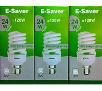 E-Saver - CFL Full Spiral - Energy Saving Light Bulbs -24w = 120 Watt - (Pack of 3) - Daylight 6400k - Bayonet Light Bulb (B22- B22d) - Great for SAD - Snooker, Pool, Hobbies, Crafts, Photography