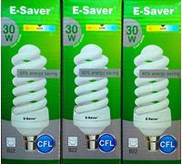 E-Saver - CFL Full Spiral - Energy Saving Light Bulbs - 30w = 150 watt - (Pack of 3) - 4200k Cool White Light Bulbs - Bayonet Light Bulb (BC- B22- B22d)