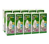 E-Saver - LED C37 Clear Candle 6w- Led Light Bulbs - (Pack of 10) - 4200k Cool White LED Bulbs - E14 - Small Edition Screw (SES) - Replaces 60w Halogen Candles - New Chip Technology - Non Dimmable