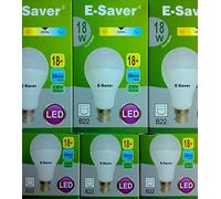 E-Saver - LED Standard GLS A60 (Globe) - Led Light Bulbs - 18w - (Pack of 6) - Cool White 4200k - Bayonet Light Bulb - (B22- B22d)