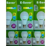 E-Saver - LED Standard GLS A60 (Globe) - Led Light Bulbs - 20w - (Pack of 6) - Daylight 6500+k - Bayonet Light Bulb - (B22- B22d)