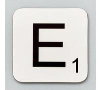 E Scrabble Letter - Fun Word Games Themed Design - Drinks Coaster - Hardboard - 9cm x 9cm - Gloss Finish