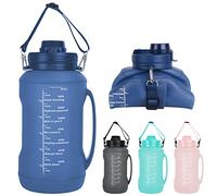 E-Senior Collapsible Water Bottles, 2L/64OZ Travel Water Bottle with Straw, Leakproof Large Water Bottle for Travel Outdoor Sports Runing Fitness Yoga (Upgraded blue)