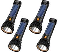 E-SHIDAI Solar/Rechargeable Multi Function 1000 Lumens LED Torch, with Emergency Strobe Flashlight and 1200 Mah Battery, Emergency Power Supply and USB Charging Cable, Fast Charging (4PC)