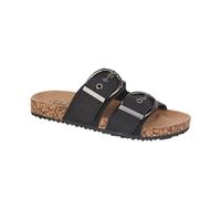 E. SHOES BY EMMA Women's Double Strap Slide Sandal with Buckle Detail, Faux Leather, Cork Platform, Black or Stone (Black, UK Footwear Size System, Adult, Women, Numeric, Medium, 5)