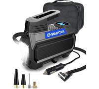 E-SMARTER Car Tyre Inflator 12V, Fast Car Tyre Pump with Handle, 4 Adaptors, Portable Air Compressor for Car, Bike, Motorcycle, Ball, Mattress, Blue