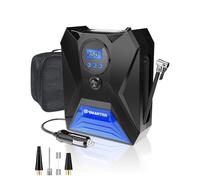 E-SMARTER Car Tyre Inflator Air Compressor, Car Tyre Inflator 12v, Protable Tyre Pump 120W/150 PSI/10.5 Bar with 3 Nozzle Adaptors, LED Light, Suitable for Bicycle, Motorcycle, Ball