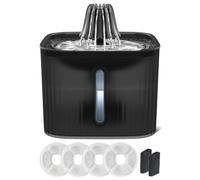 E-SMARTER Cat Water Fountain for Drinking, 2L Cat Fountain with 4x Activated Carbon Filters & 2x Sponges, Visible Water Level, Pet Water Fountain for Multiple Pets, Translucent Black