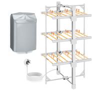E-SMARTER Electric Heated Clothes Airer, 3 Tier Dryer Rack with 24 Heated Bars, Indoor Dryer with Zip Up Cover for Even Faster Drying, Folds Flat for Easy Storage