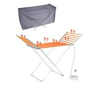 E-SMARTER Heated Clothes Airer with Cover, 18 Heated Pipes Electric Airer Clothes Dryer, Folded Electric Clothes Airer Save Spacing, Indoor Heated Drying Rack Suitable for Most Fabrics